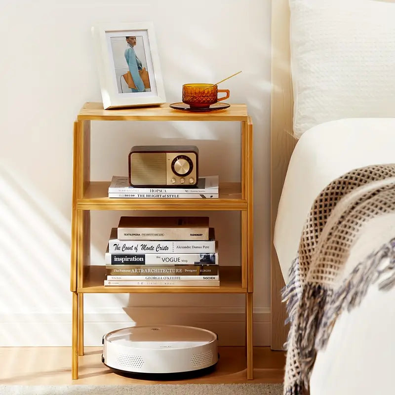 2-Pack Stackable Bamboo Nightstands – Expandable Bedside Tables with Pedestal Base, No Assembly Required