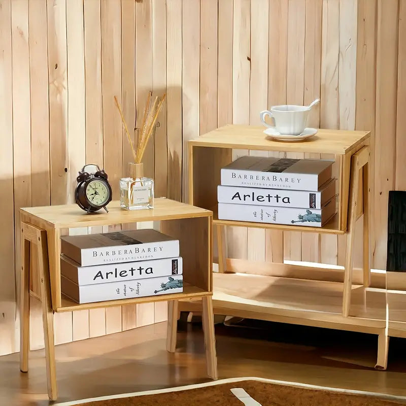 2-Pack Stackable Bamboo Nightstands – Expandable Bedside Tables with Pedestal Base, No Assembly Required