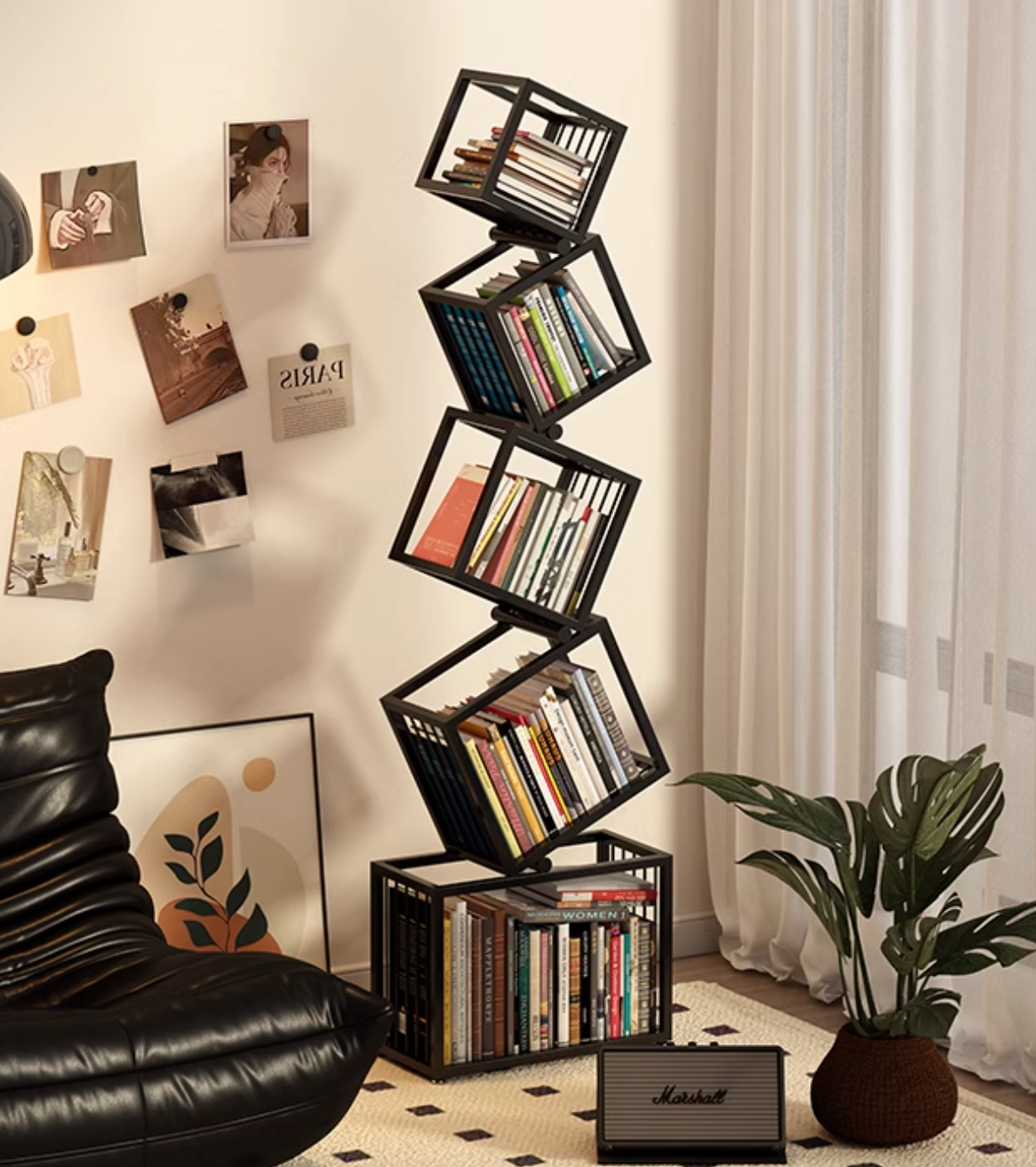 Bookcase, Easy Assembly, Corner Shelf Storage Organizer, FreeStanding Storage Bookcase