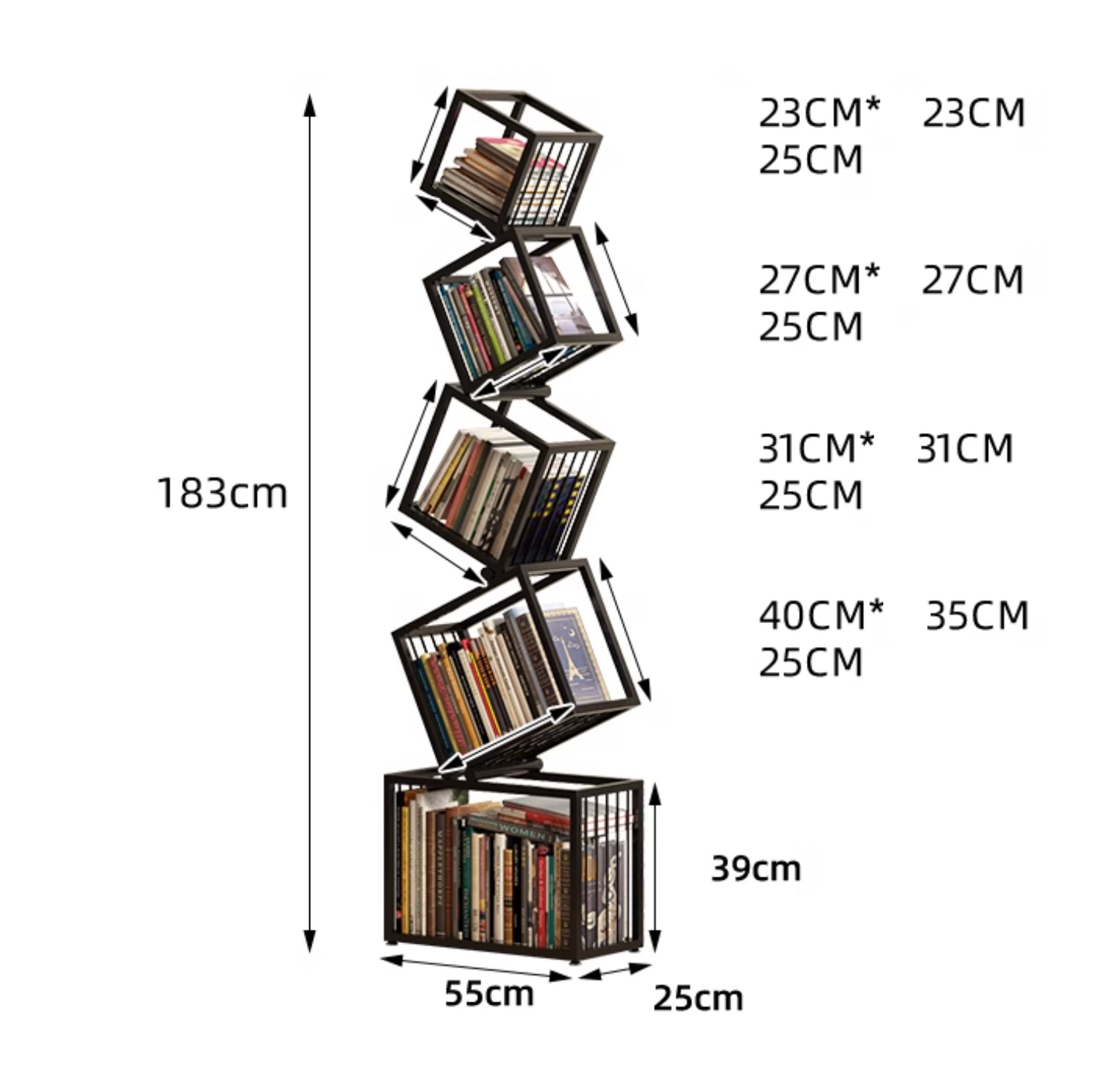 Bookcase, Easy Assembly, Corner Shelf Storage Organizer, FreeStanding Storage Bookcase