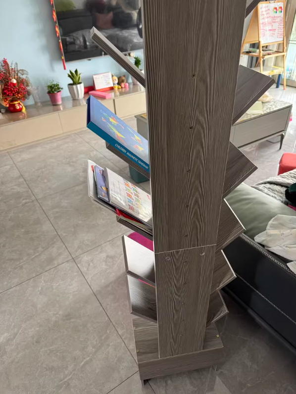 14-Tier Morandi Grey Tree-Style Wooden bookshelf
