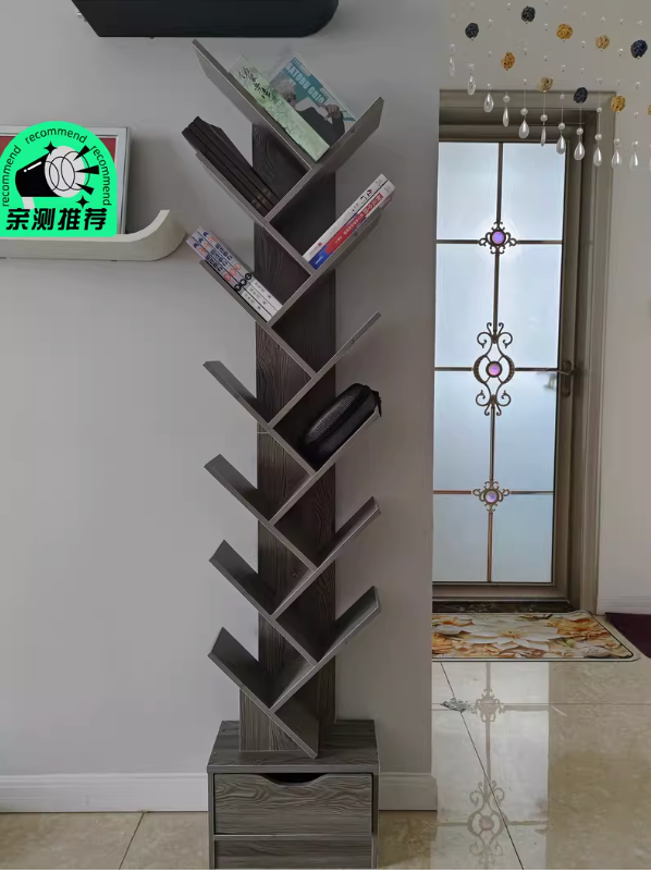14-Tier Morandi Grey Tree-Style Wooden bookshelf