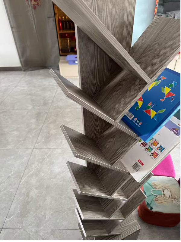 14-Tier Morandi Grey Tree-Style Wooden bookshelf