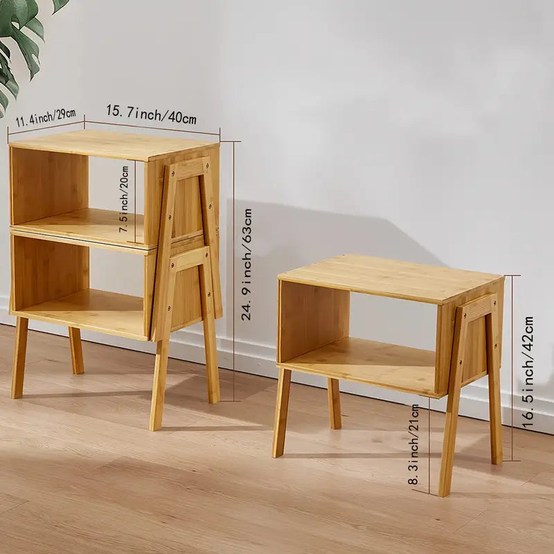 2-Pack Stackable Bamboo Nightstands – Expandable Bedside Tables with Pedestal Base, No Assembly Required