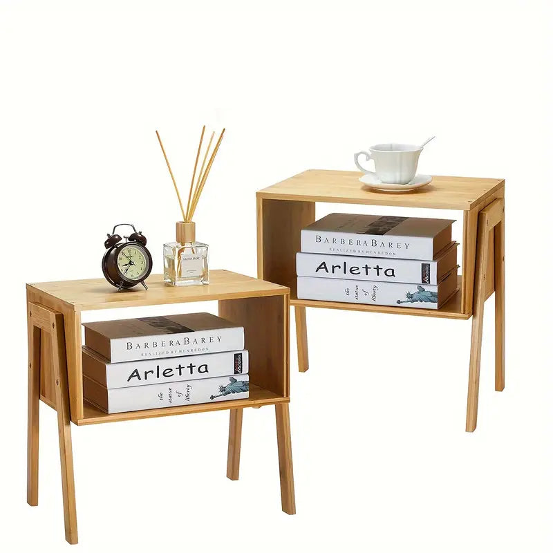 2-Pack Stackable Bamboo Nightstands – Expandable Bedside Tables with Pedestal Base, No Assembly Required