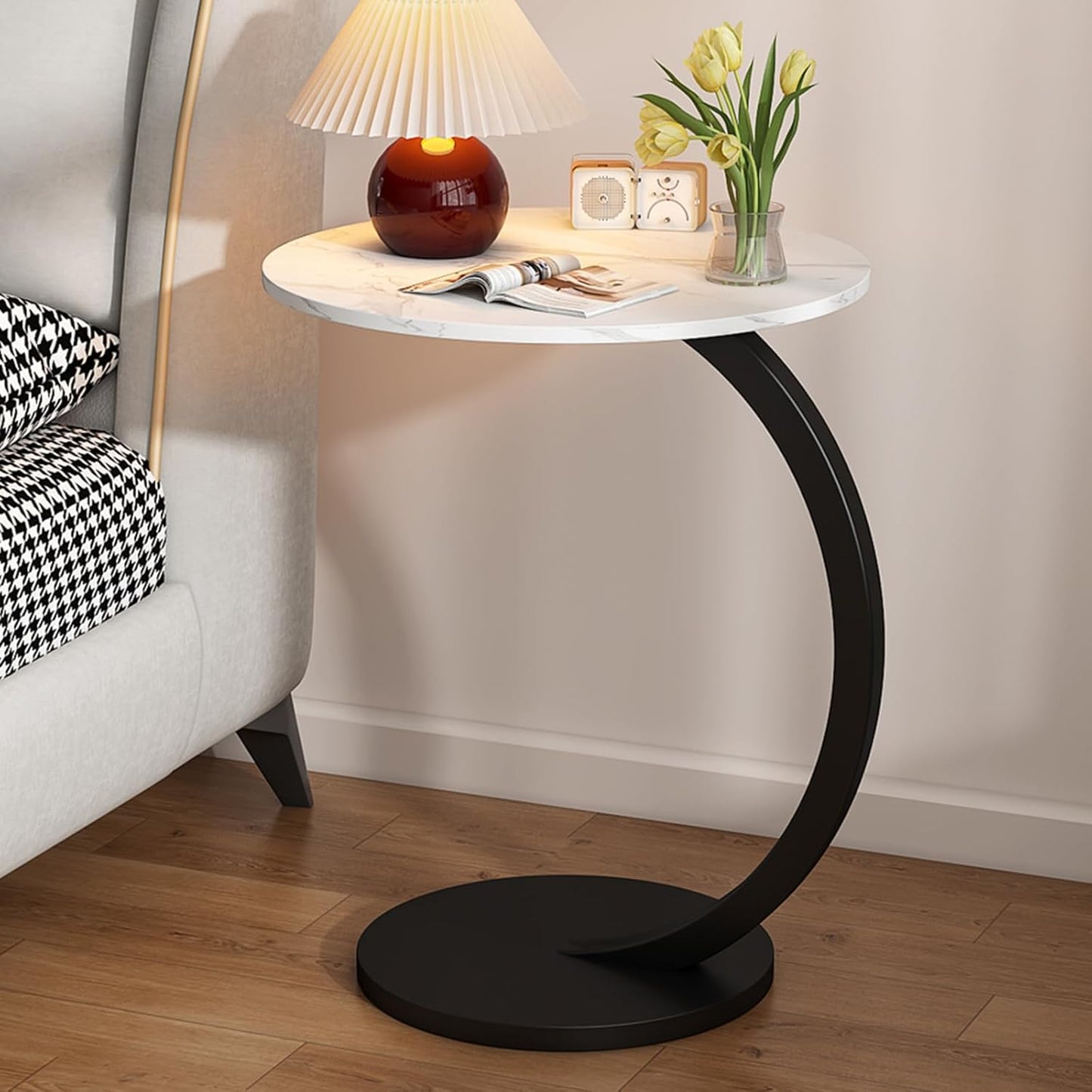 Sleek C-Shaped Accent Table – Space-Saving Side Table for Office and Living Room